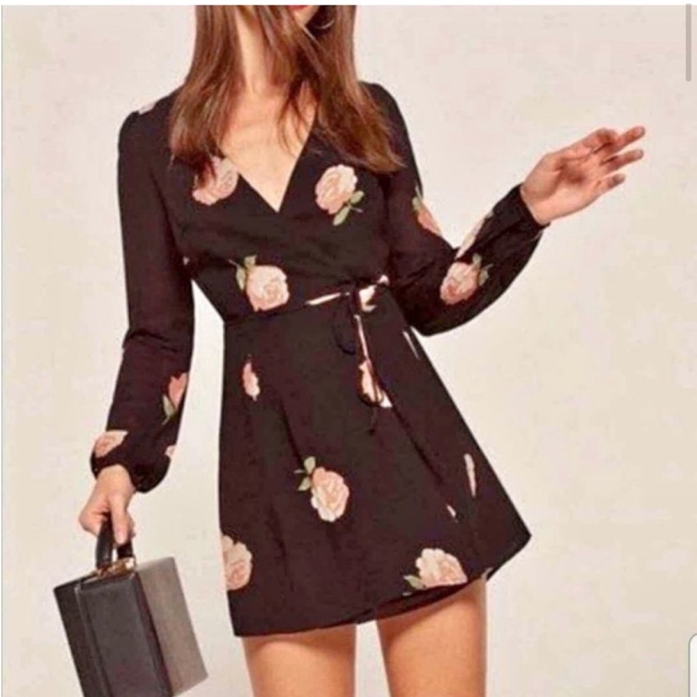 Reformation Wrap Mini Dress Rose Floral Print XS